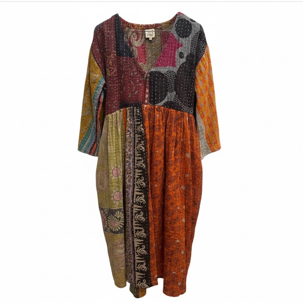 Jaded Gypsy Kantha Sunrise Midi Dress . One Size Multicolor NWOT - Picture 2 of 9